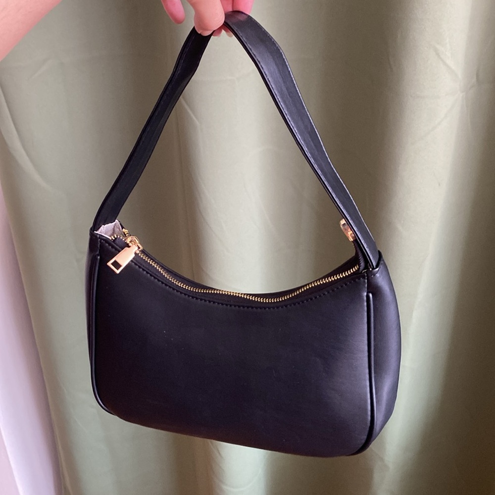 Black Vegan Leather Shoulder Bag Purse